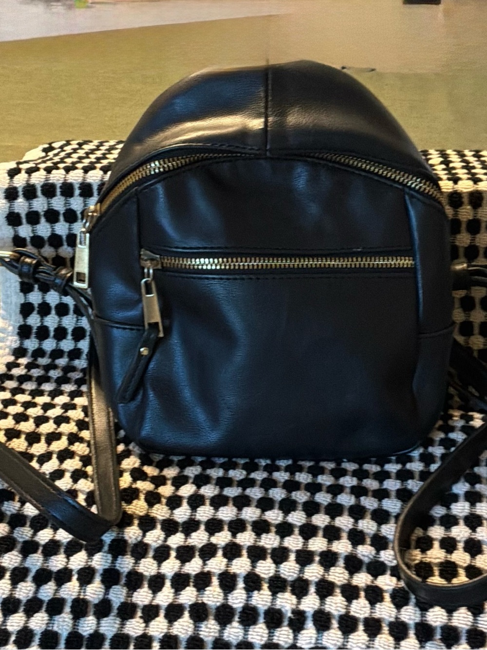 Classic Black Mini Leather Backpack with Gold Hardware